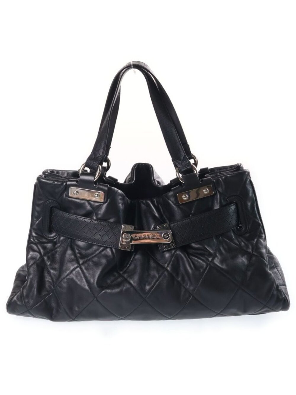 Chanel Paris London Door Latch Tote Bag Lambskin Black Silver 12